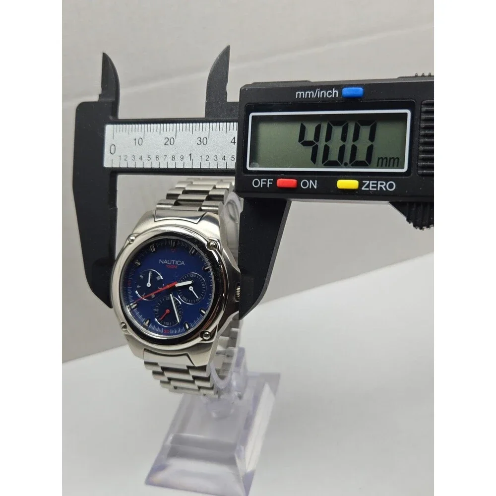 Vintage Nautica Mens 100M Blue Dial Day Date 24H Multi Dial Watch New Battery